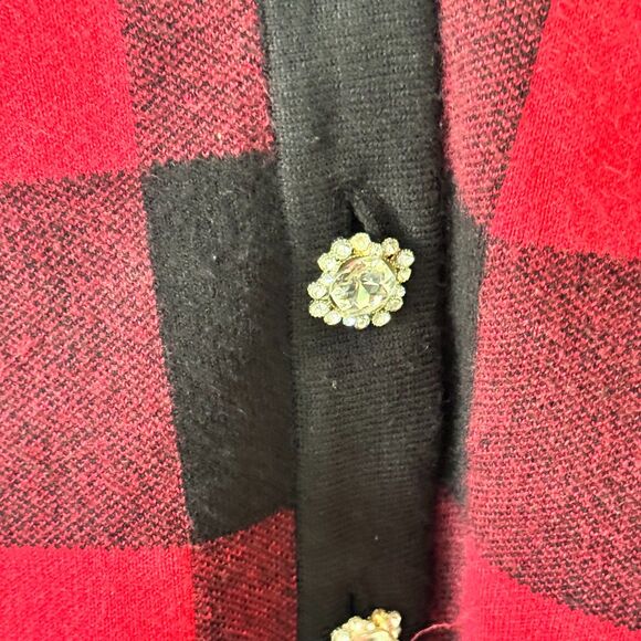 Tommy Bahama Women’s Buffalo Plaid Cardigan Sweater Medium Jeweled Buttons - Picture 5 of 10